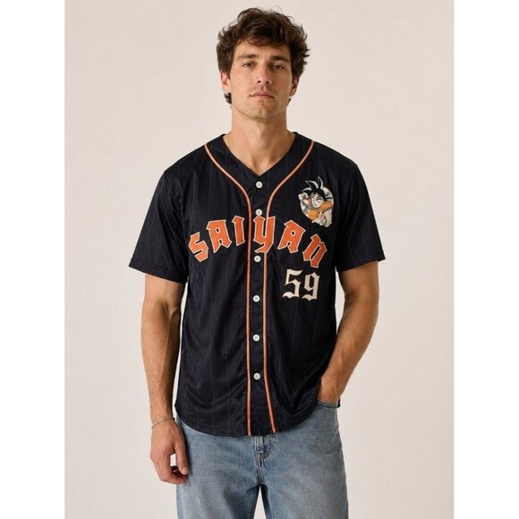 Anime Other - Dragon Ball Z Saiyan Goku Baseball Jersey Button Up Anime Shirt NWT Men's Medium